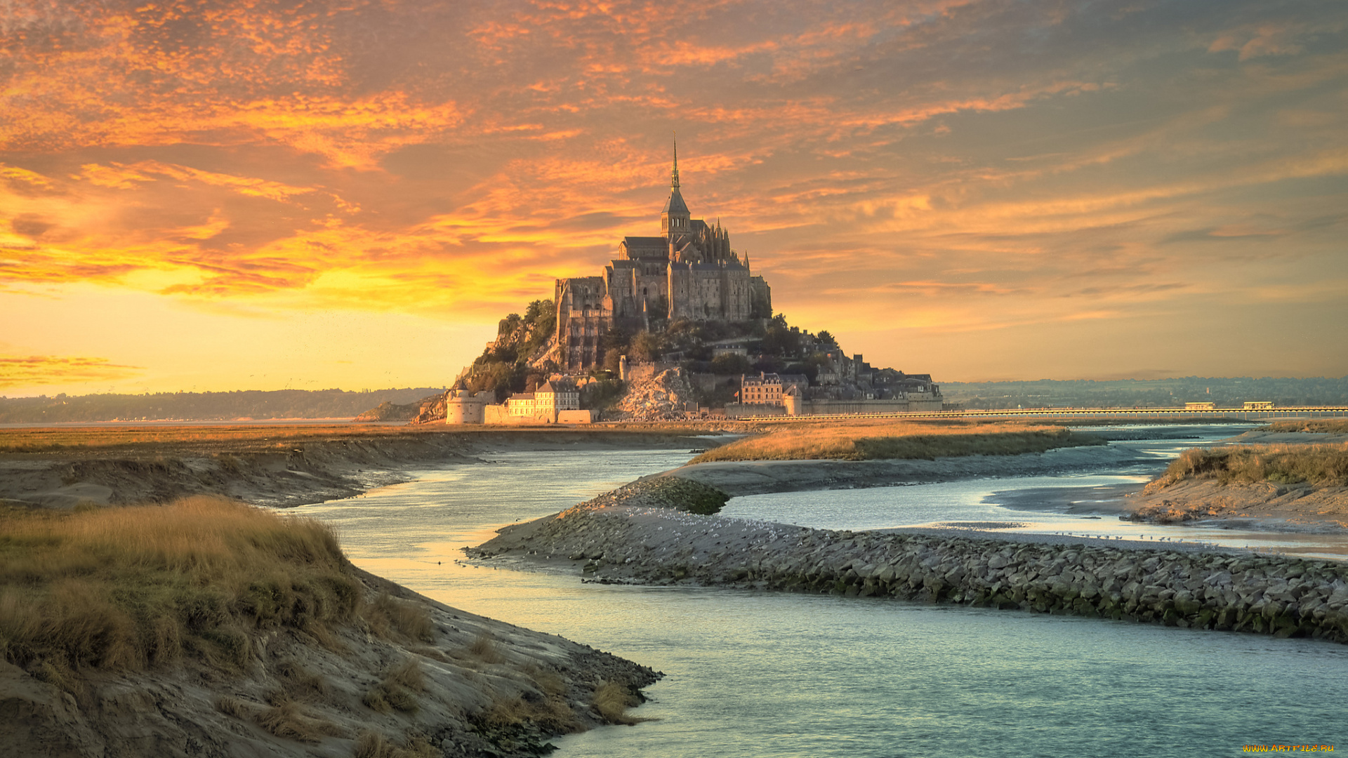 mont-saint, michel, города, замки, франции, остров, замок