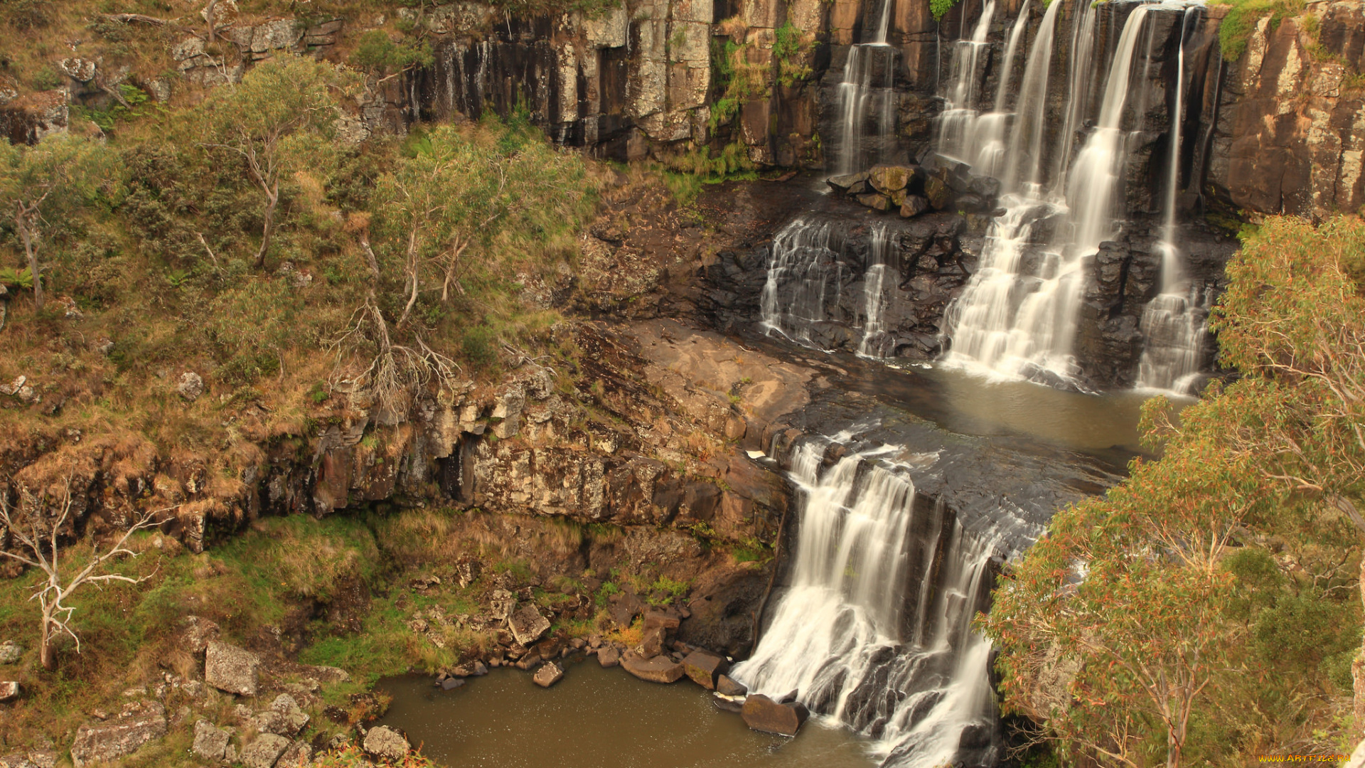 природа, водопады, река, водопад, лес