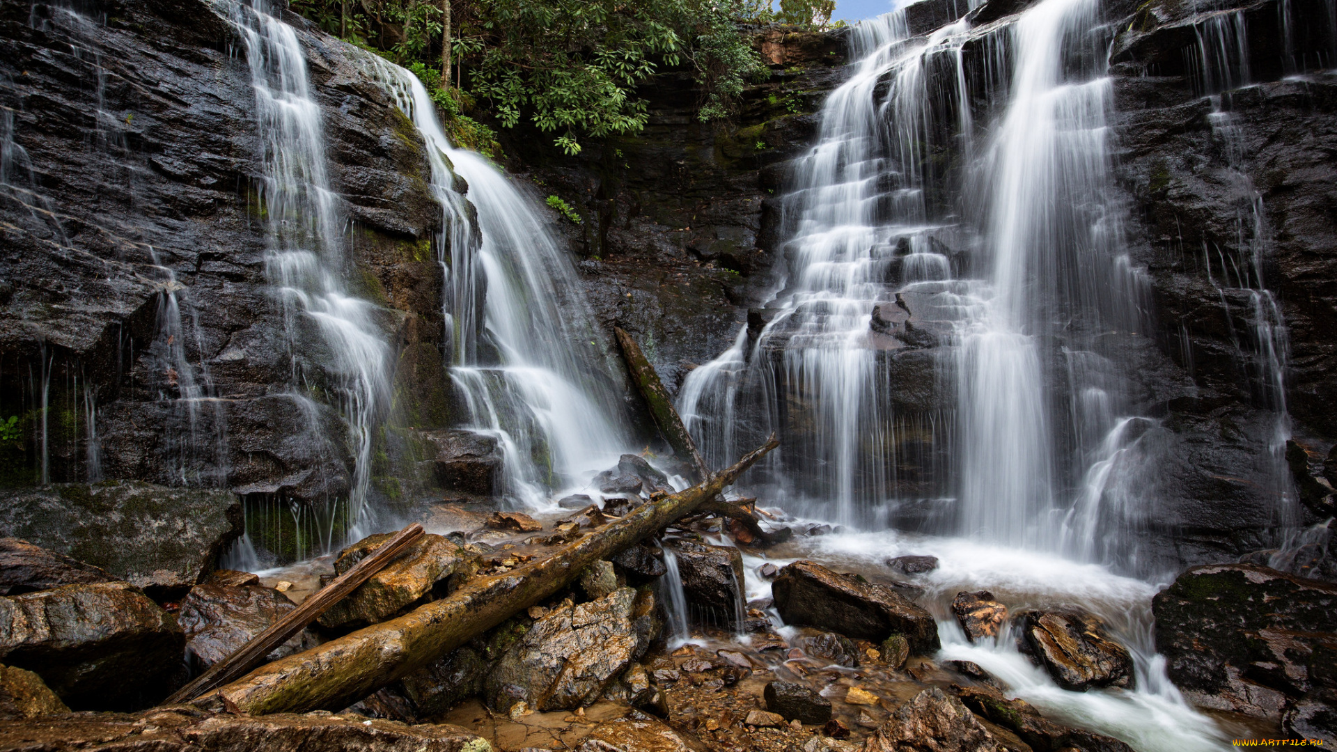 природа, водопады, река, водопад, лес