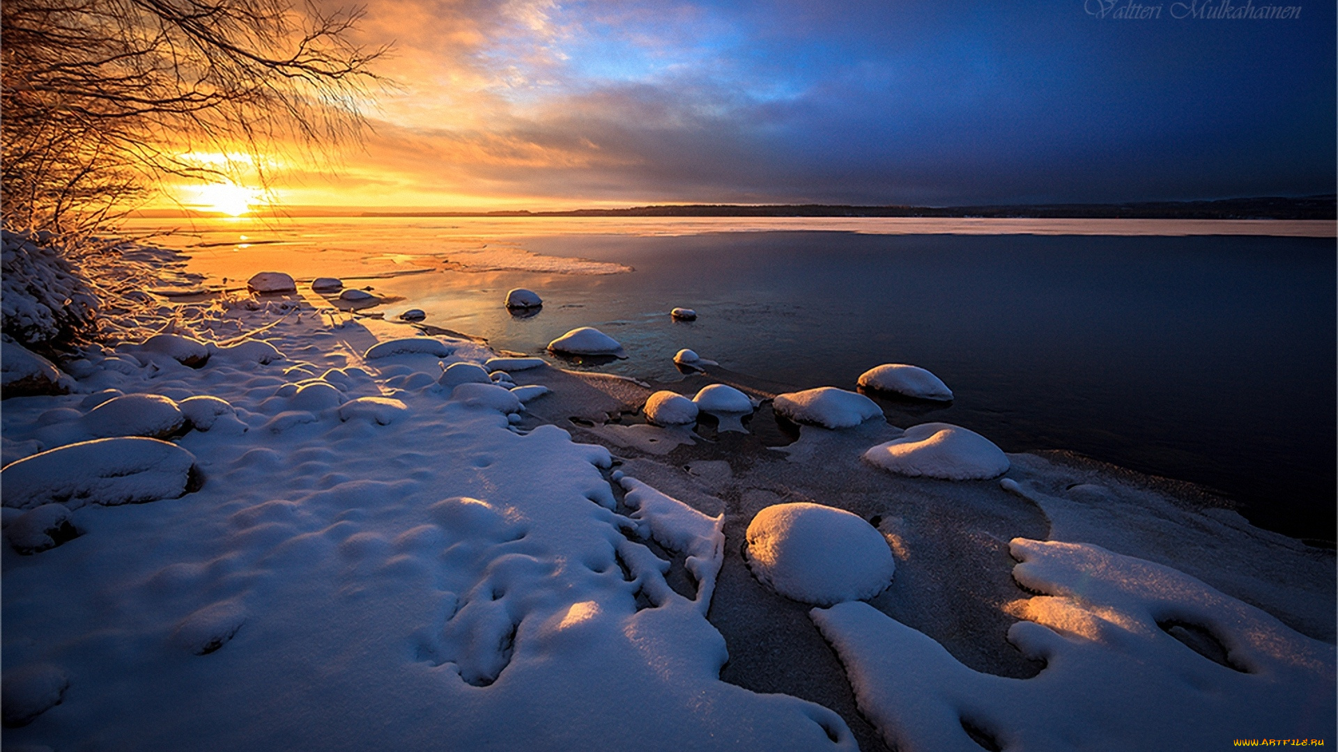 природа, восходы, закаты, снег, море, камни, вечер