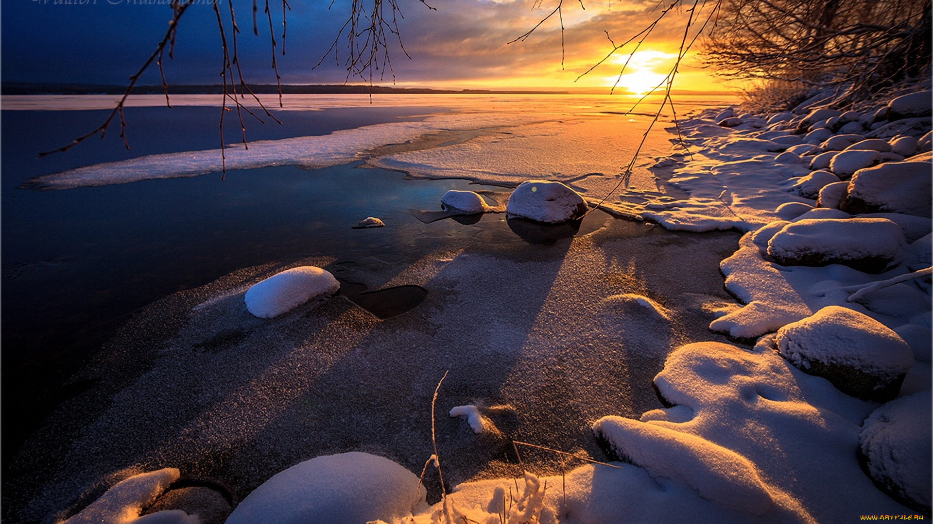 природа, восходы, закаты, снег, море, камни, вечер