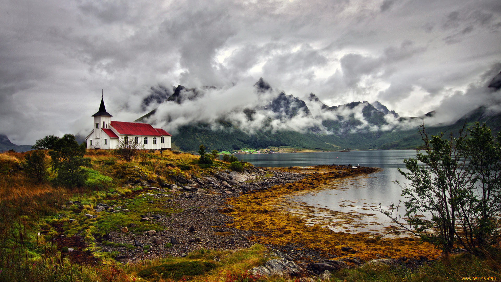 sildpollnes, church, on, lofoten, islands, in, north, norway, города, -, католические, соборы, , костелы, , аббатства, церковь, горы