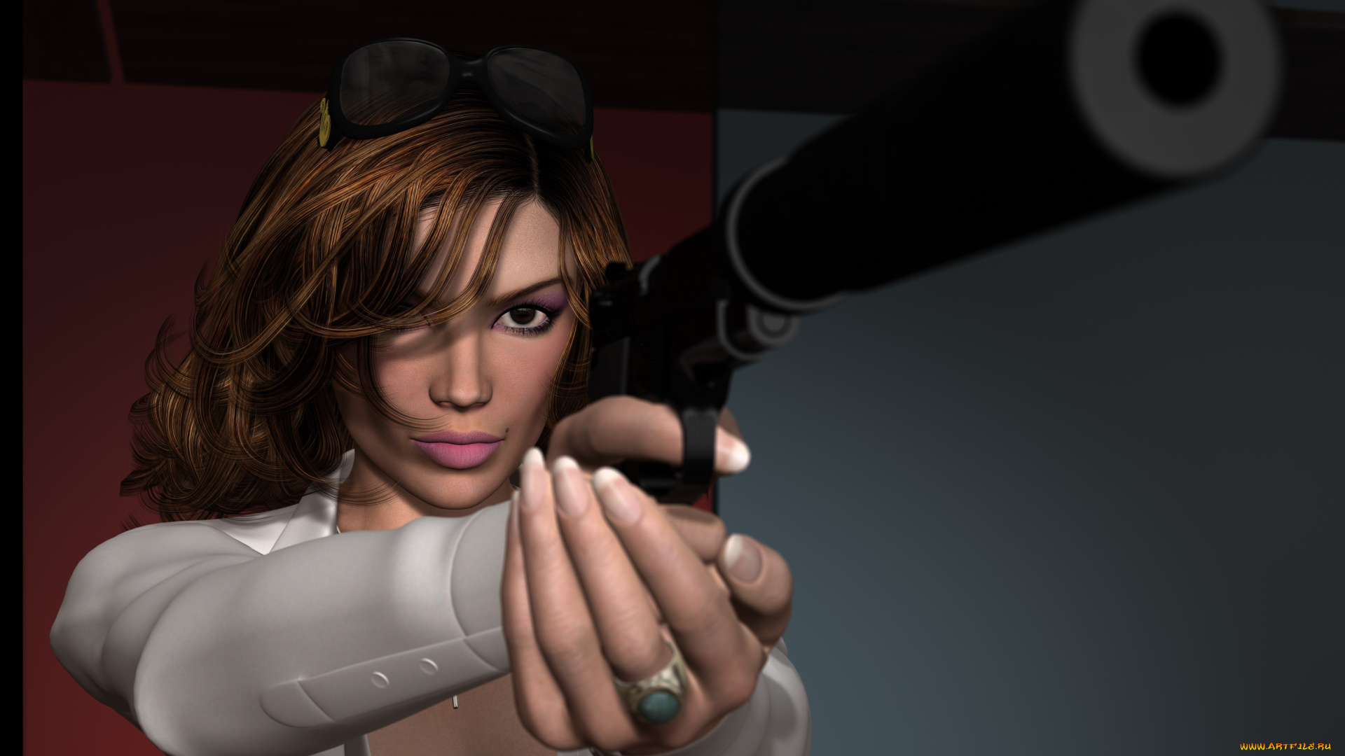 spy, game, 3д, графика, фантазия, , fantasy, взгляд, девушка, оружие, фон