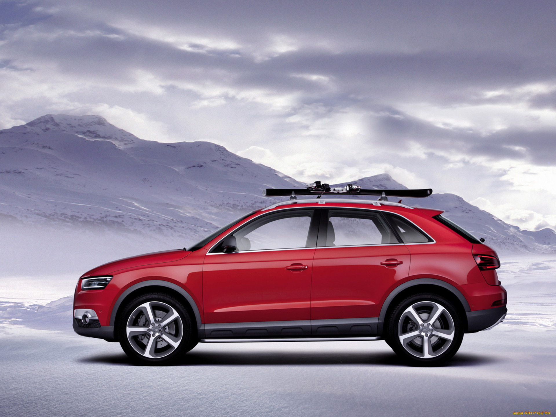 audi, q3, concept, 2012, автомобили, audi, красная, снег, трасса, 2012, concept, q3