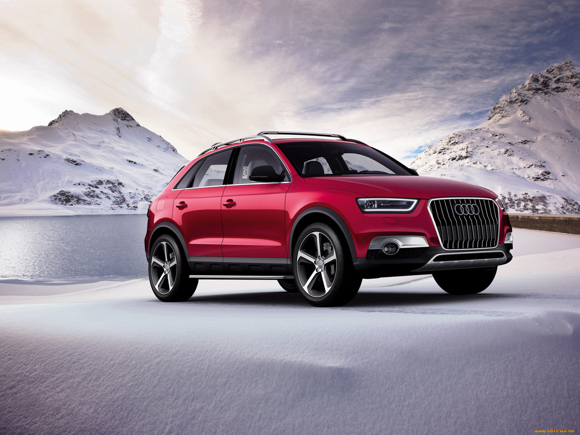 audi, q3, concept, 2012, автомобили, audi, снег, 2012, q3, concept, трасса, красная