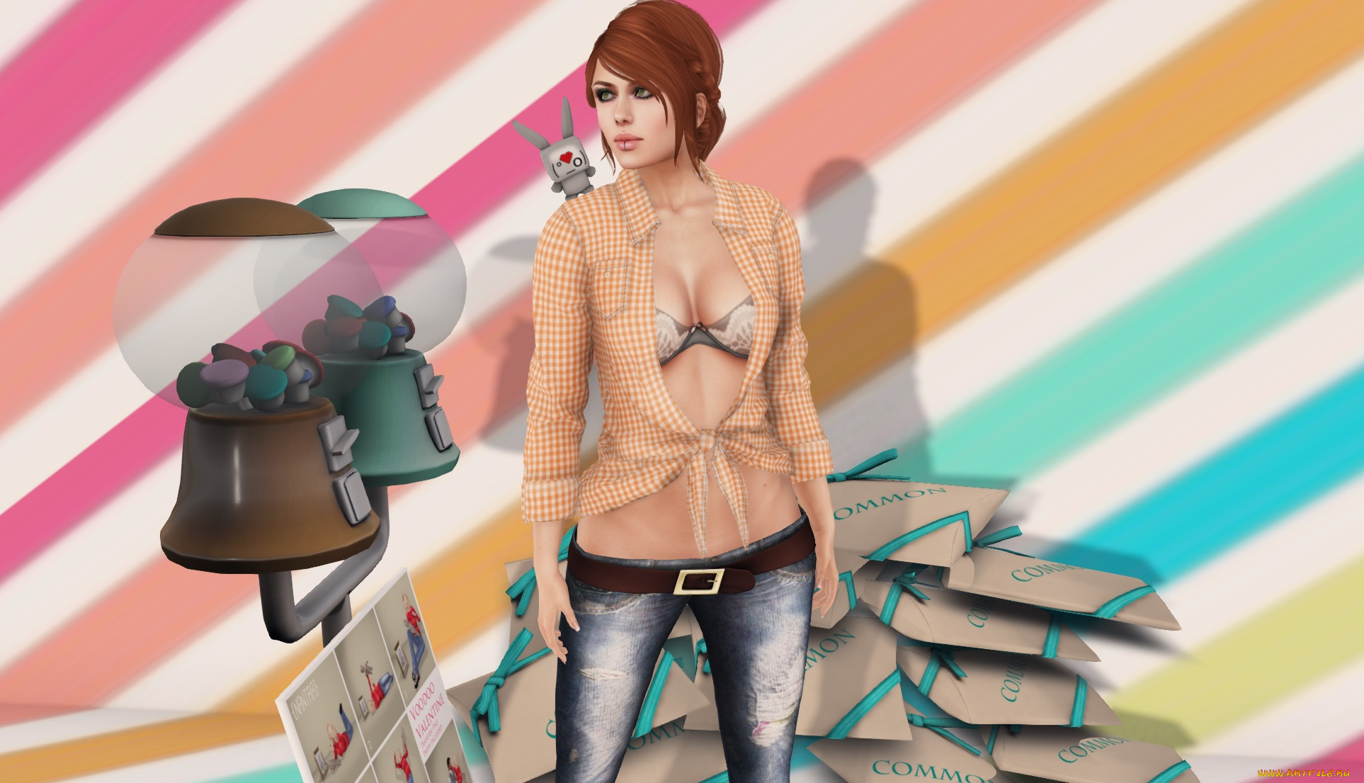 3д, графика, люди, , people, рыжая, фон, взгляд, девушка