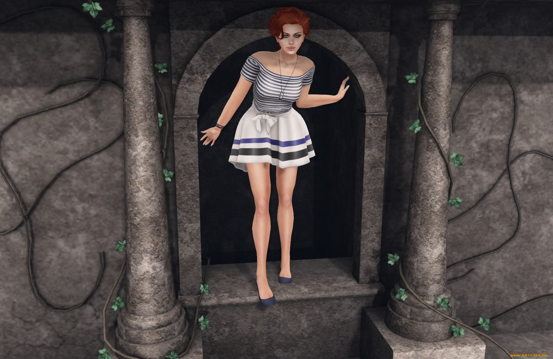 3д, графика, люди, , people, девушка, взгляд, фон, рыжая