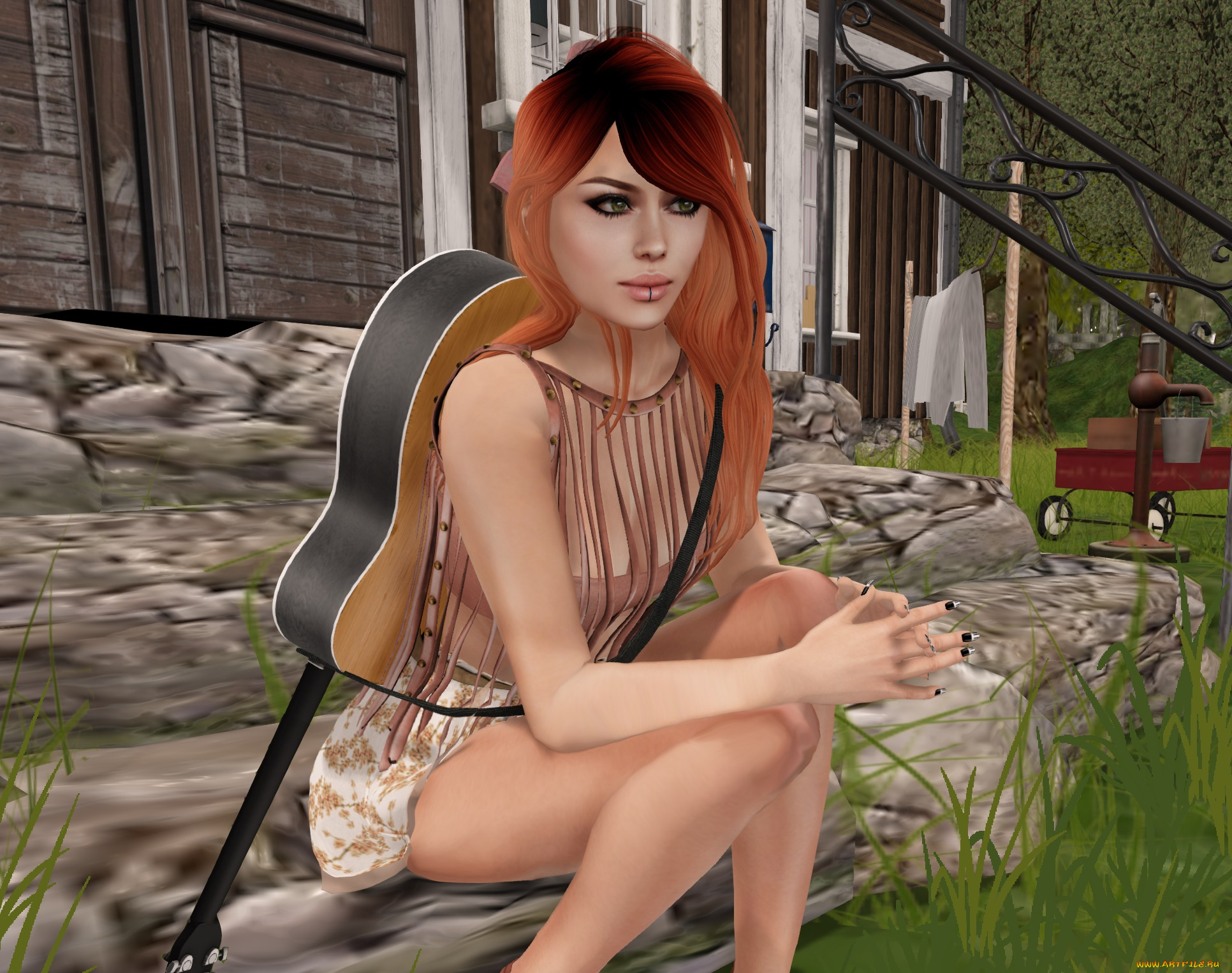 3д, графика, люди, , people, девушка, взгляд, фон, рыжая