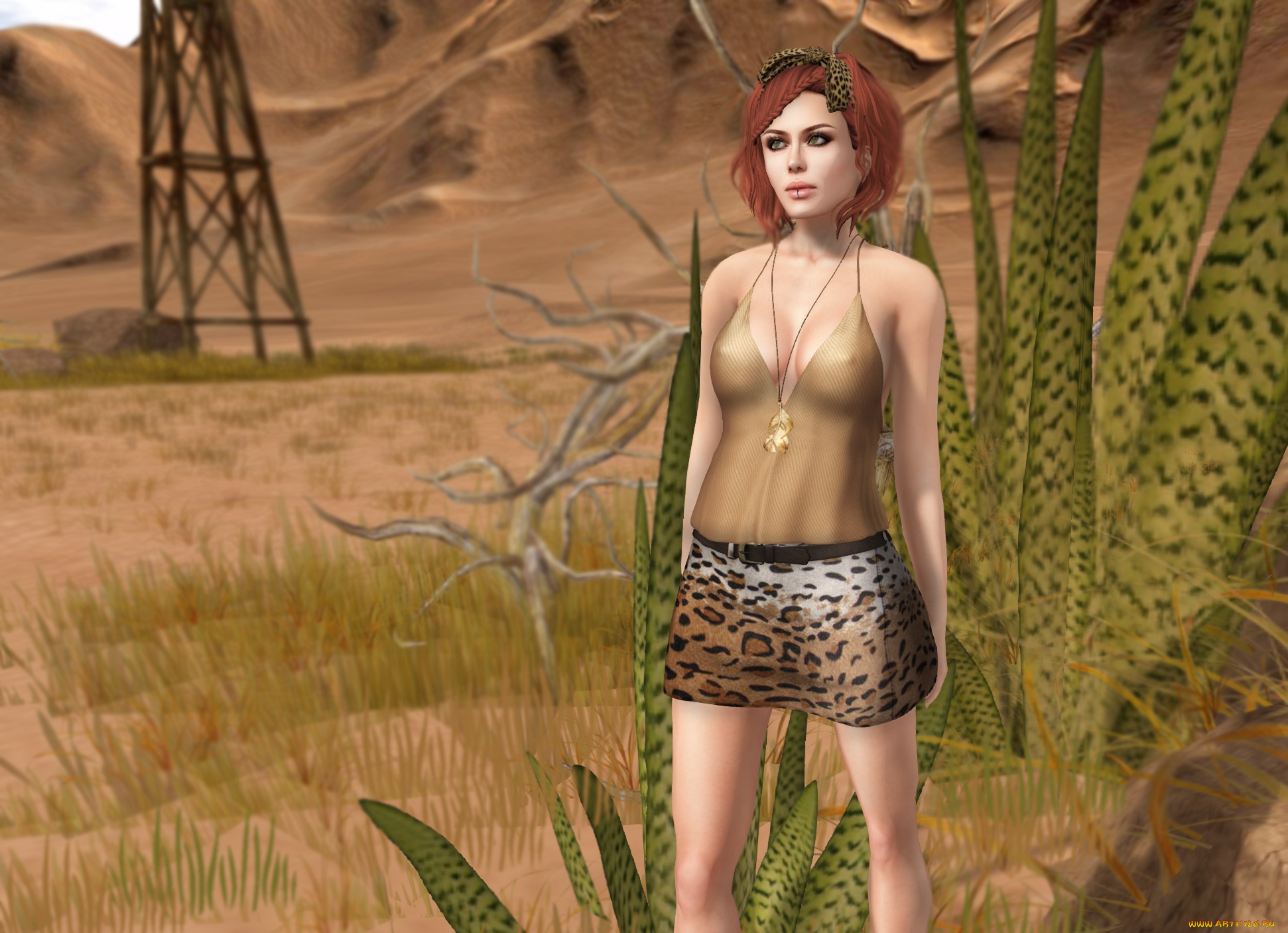 3д, графика, люди, , people, девушка, рыжая, фон, взгляд