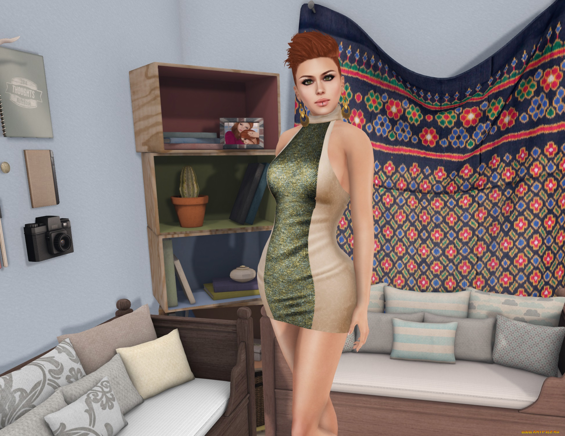 3д, графика, люди, , people, рыжая, взгляд, фон, девушка, интерьер