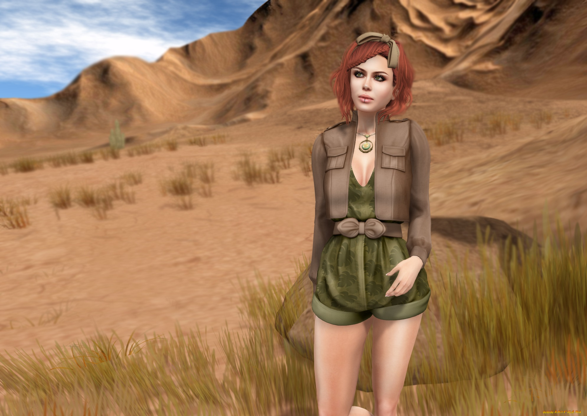 3д, графика, люди, , people, взгляд, рыжая, фон, девушка