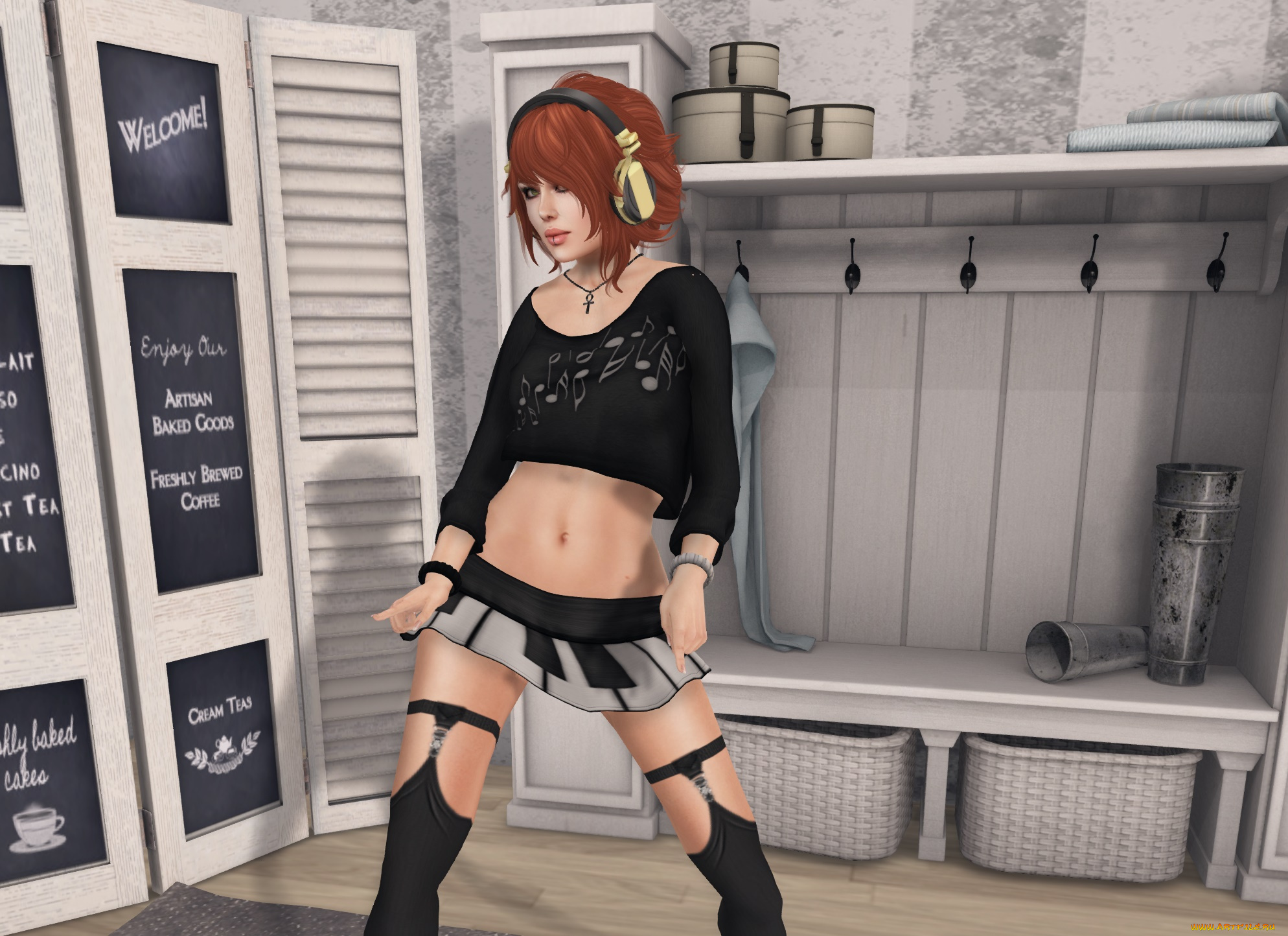 3д, графика, люди, , people, фон, взгляд, девушка, интерьер, рыжая