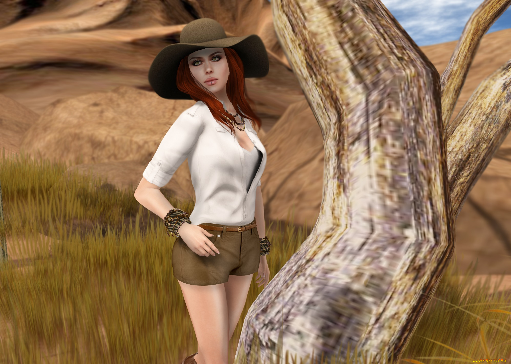 3д, графика, люди, , people, взгляд, фон, девушка, рыжая