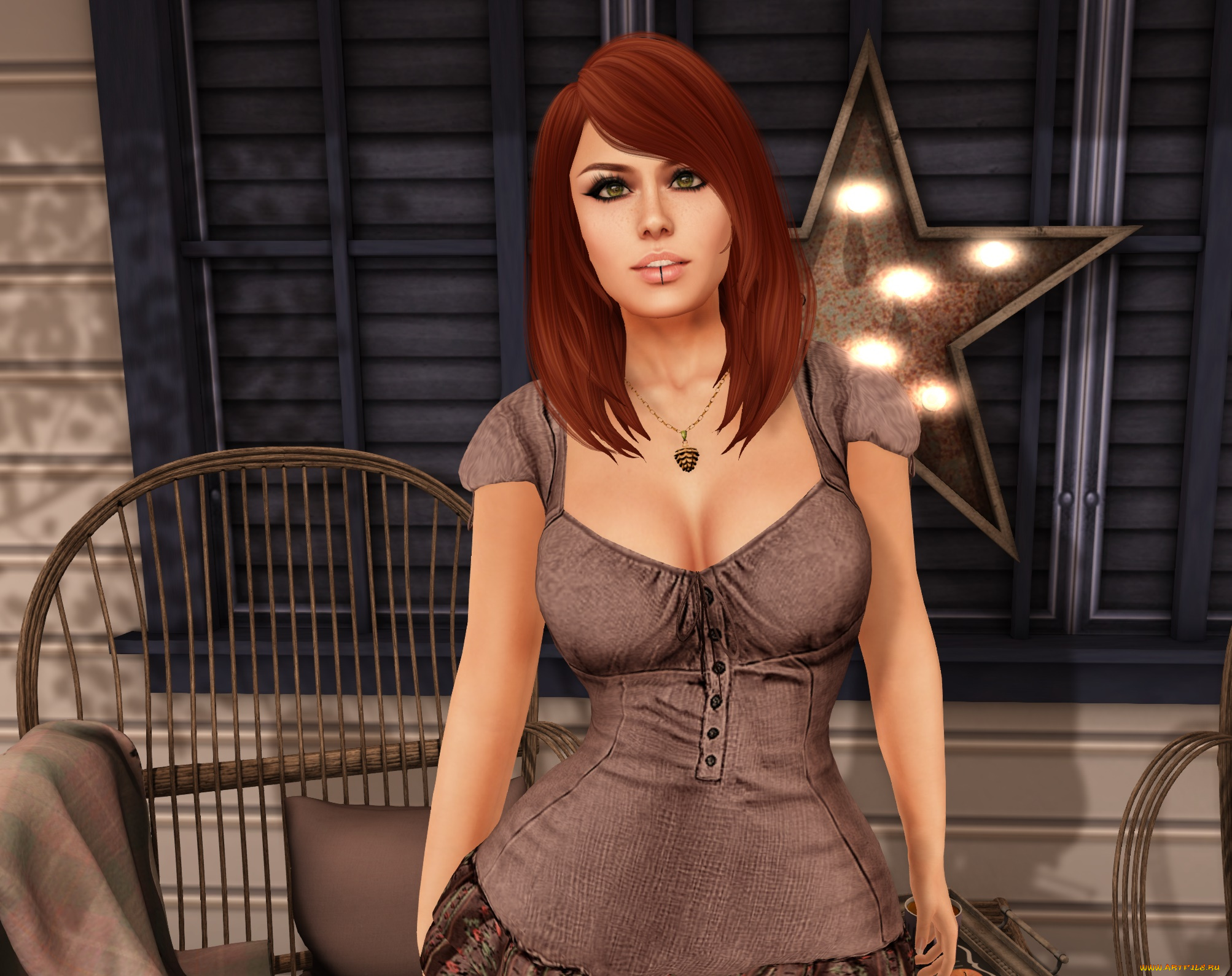 3д, графика, люди, , people, девушка, взгляд, фон, рыжая