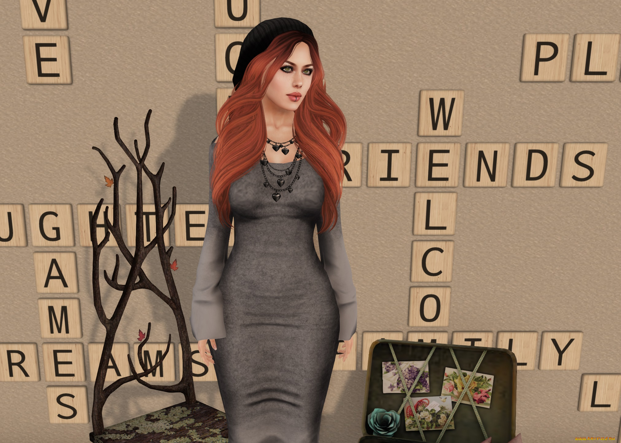 3д, графика, люди, , people, фон, взгляд, рыжая, девушка