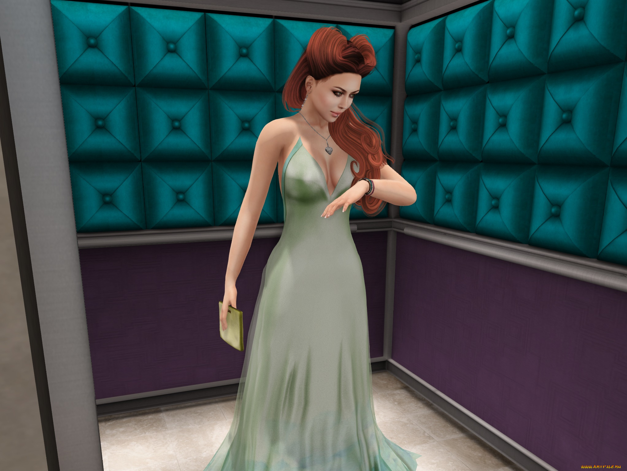 3д, графика, люди, , people, взгляд, девушка, рыжая, фон