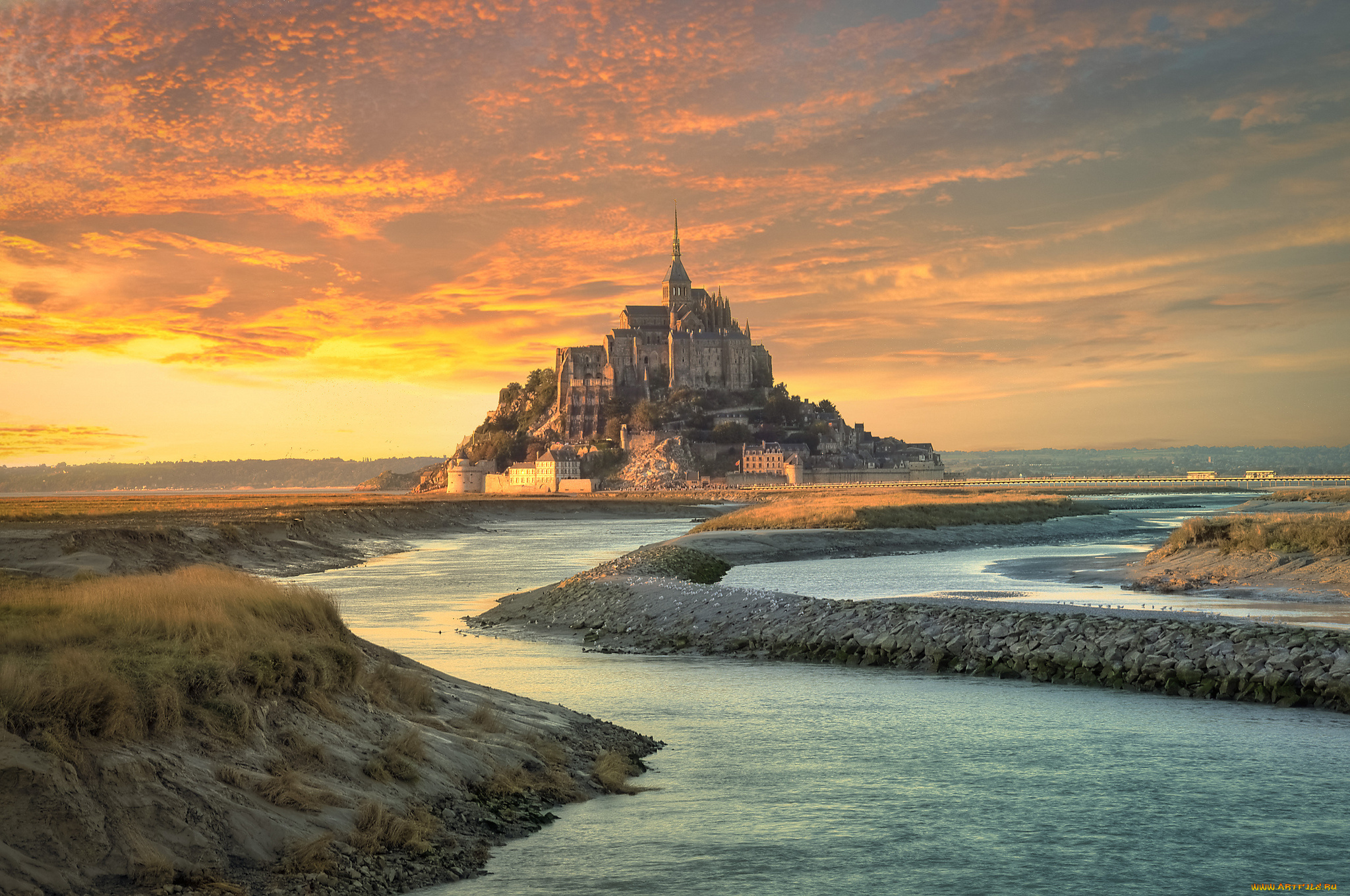 mont-saint, michel, города, замки, франции, остров, замок