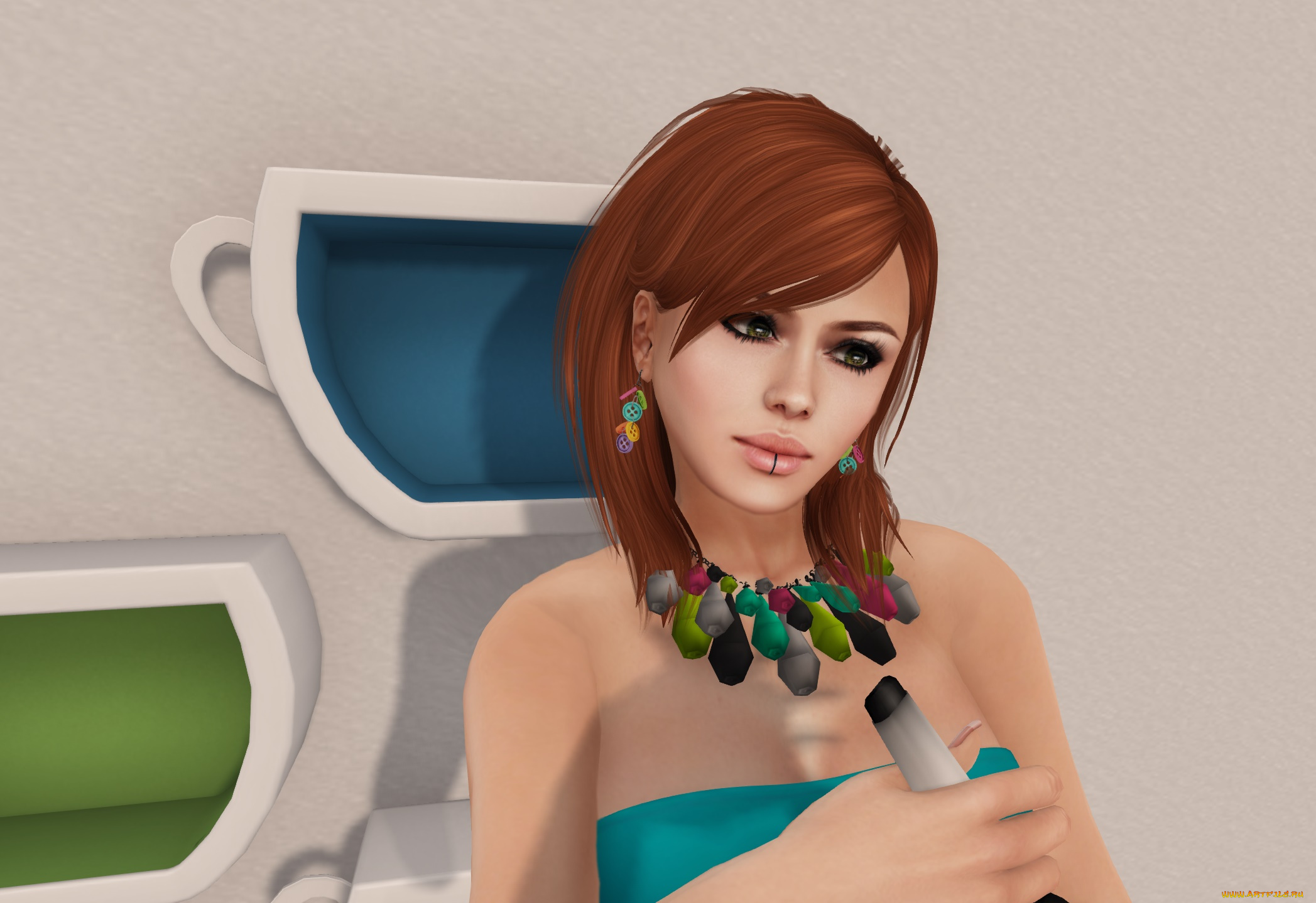 3д, графика, люди, , people, девушка, взгляд, фон, рыжая, интерьер