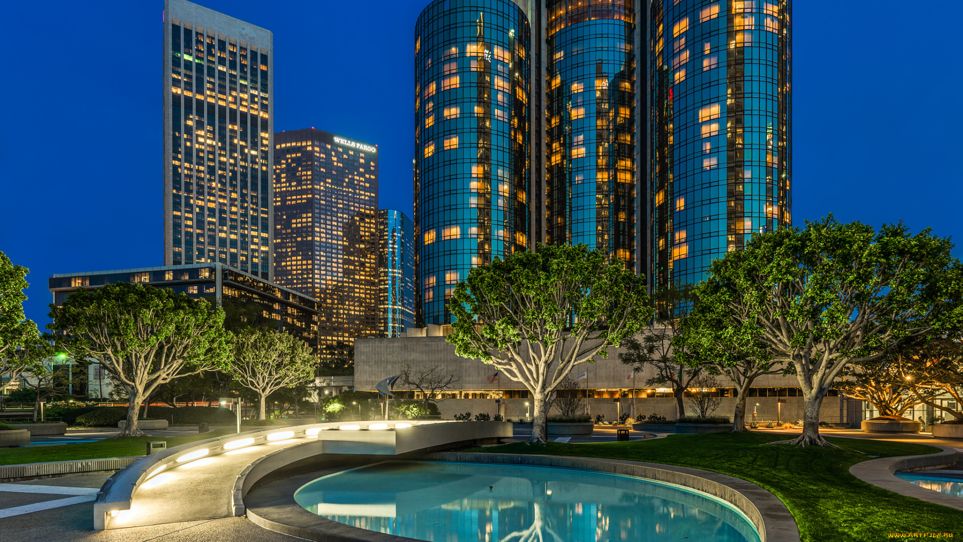 bonaventure, hotel, города, лос-анджелес, , сша, небоскребы, огни, ночь