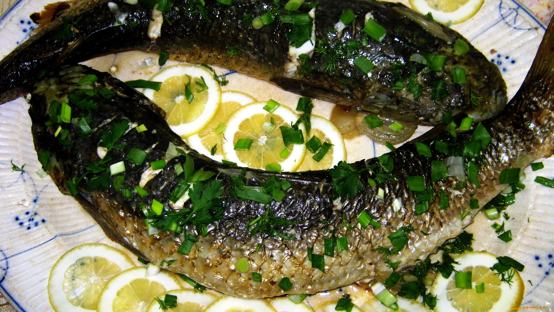 еда, рыбные, блюда, , с, морепродуктами, лимоны, щука