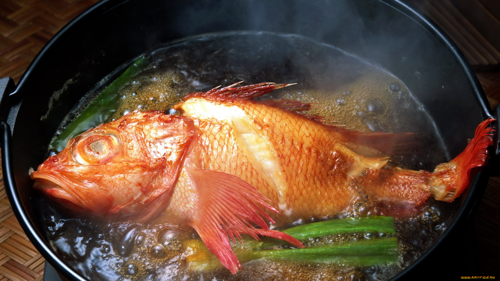 еда, рыбные, блюда, , с, морепродуктами, рыба, котел, кипяток