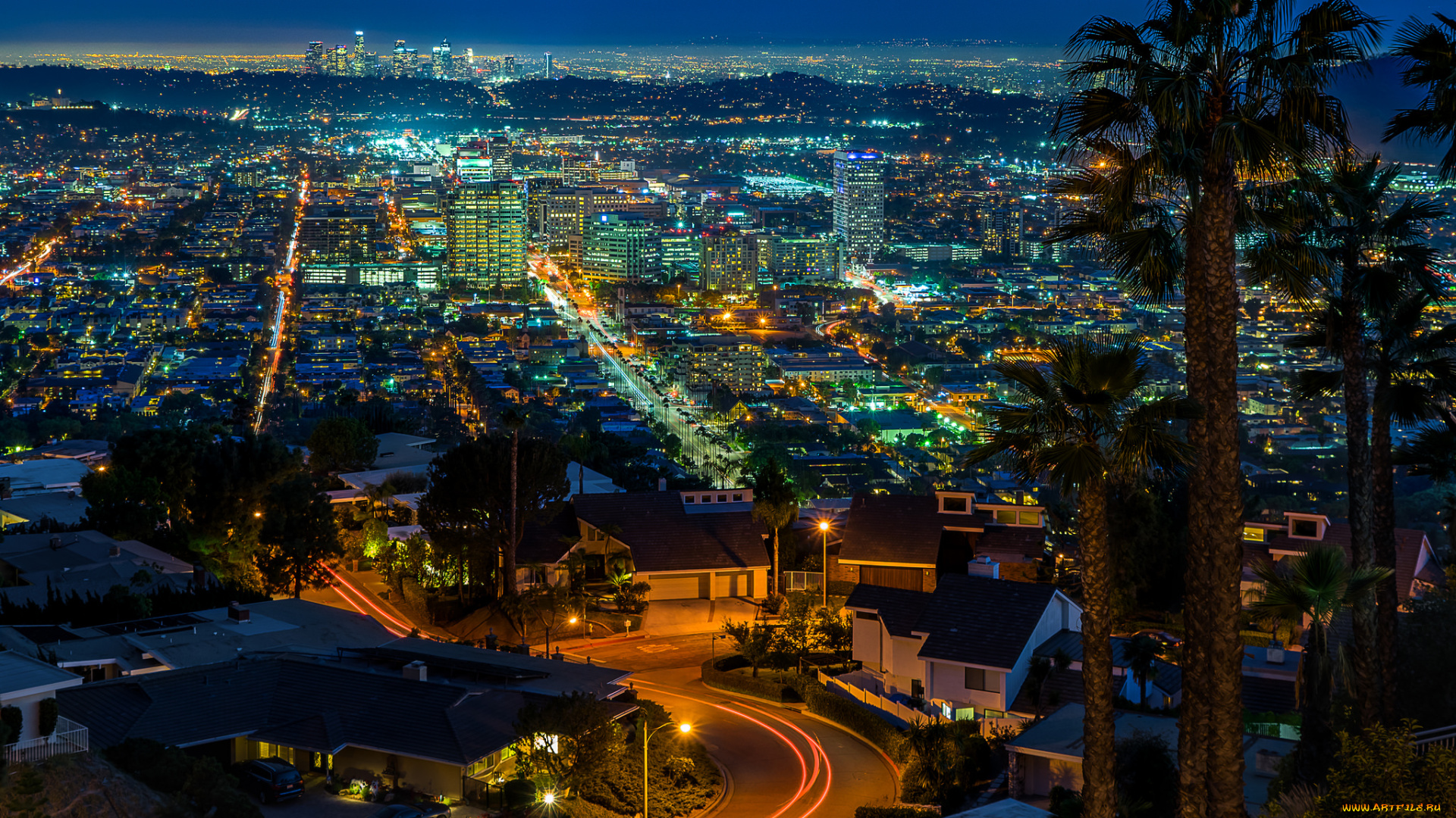 glendale, hills, города, -, огни, ночного, города, ночь, огни