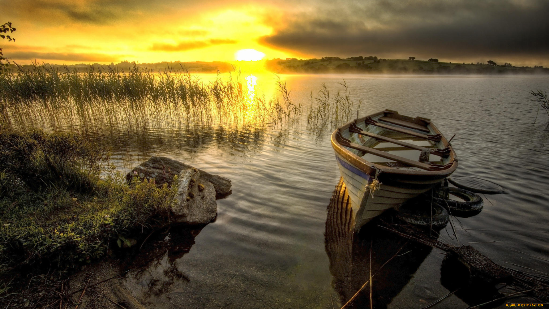 корабли, лодки, , шлюпки, закат, озеро, берег, лодка, пейзаж