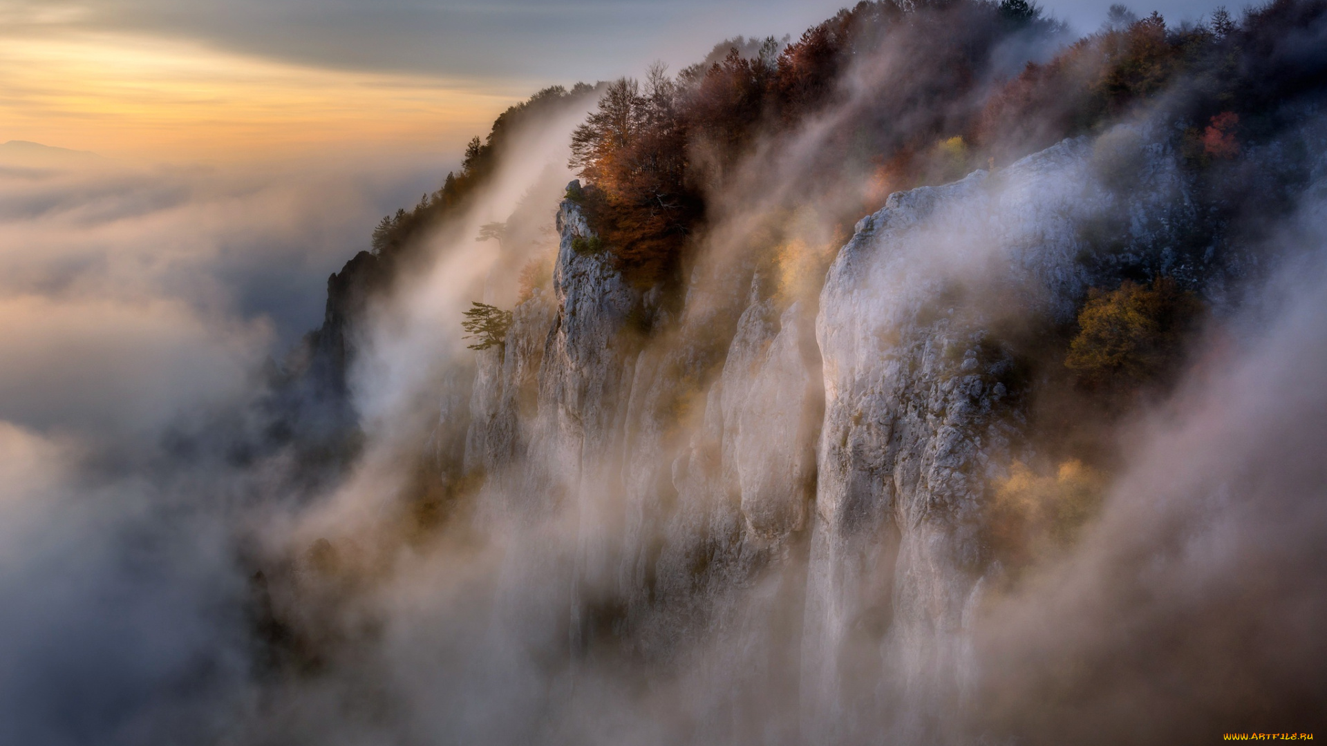 природа, горы, гора, туман