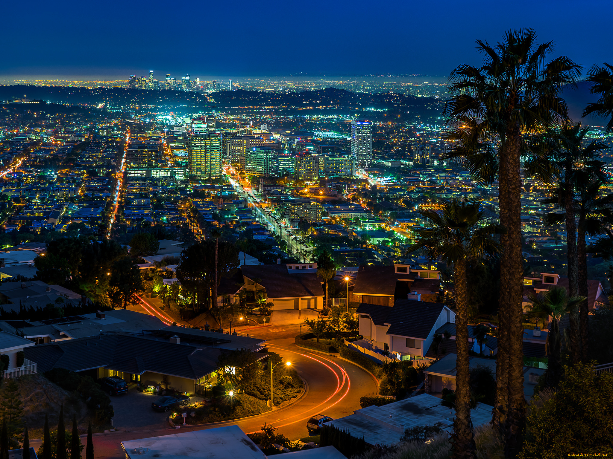 glendale, hills, города, -, огни, ночного, города, ночь, огни