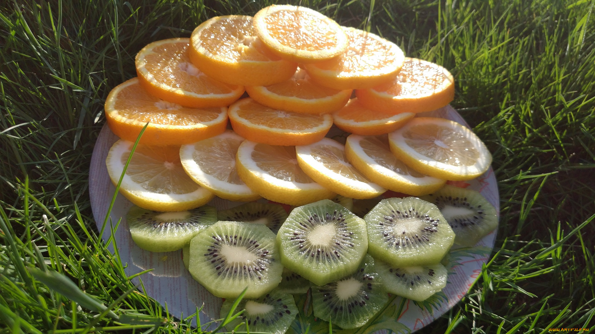 еда, цитрусы, лимон, киви, апельсин