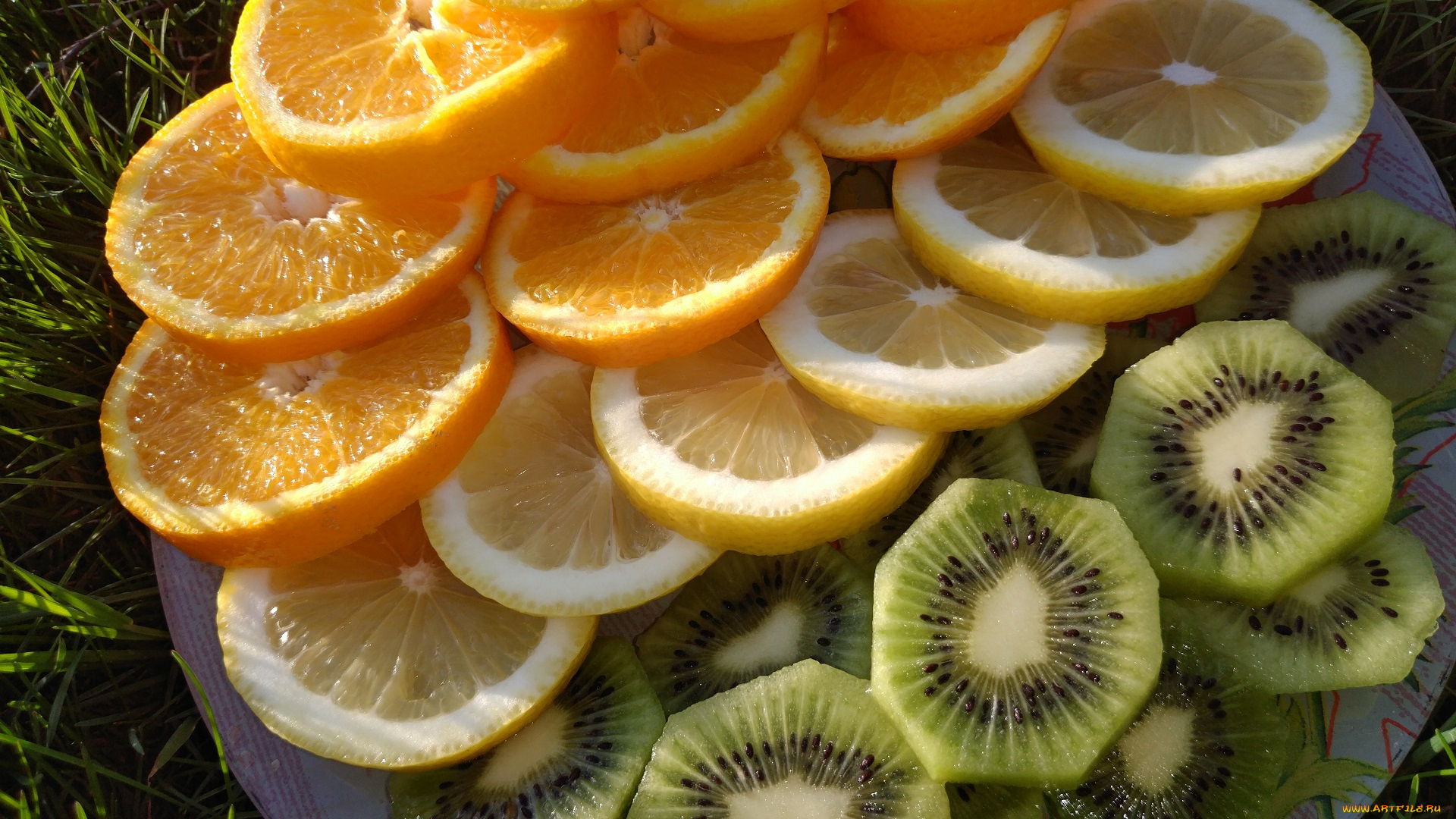 еда, цитрусы, лимон, киви, апельсин