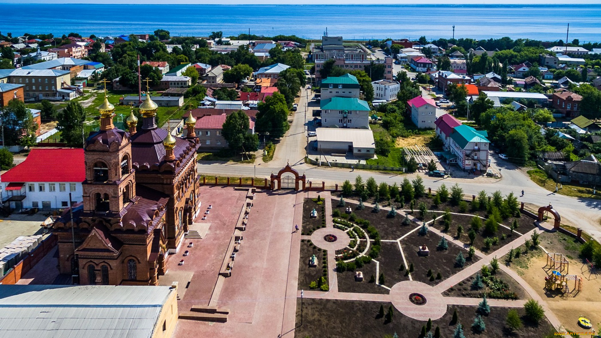 города, -, панорамы, здание, город, церковь, храм