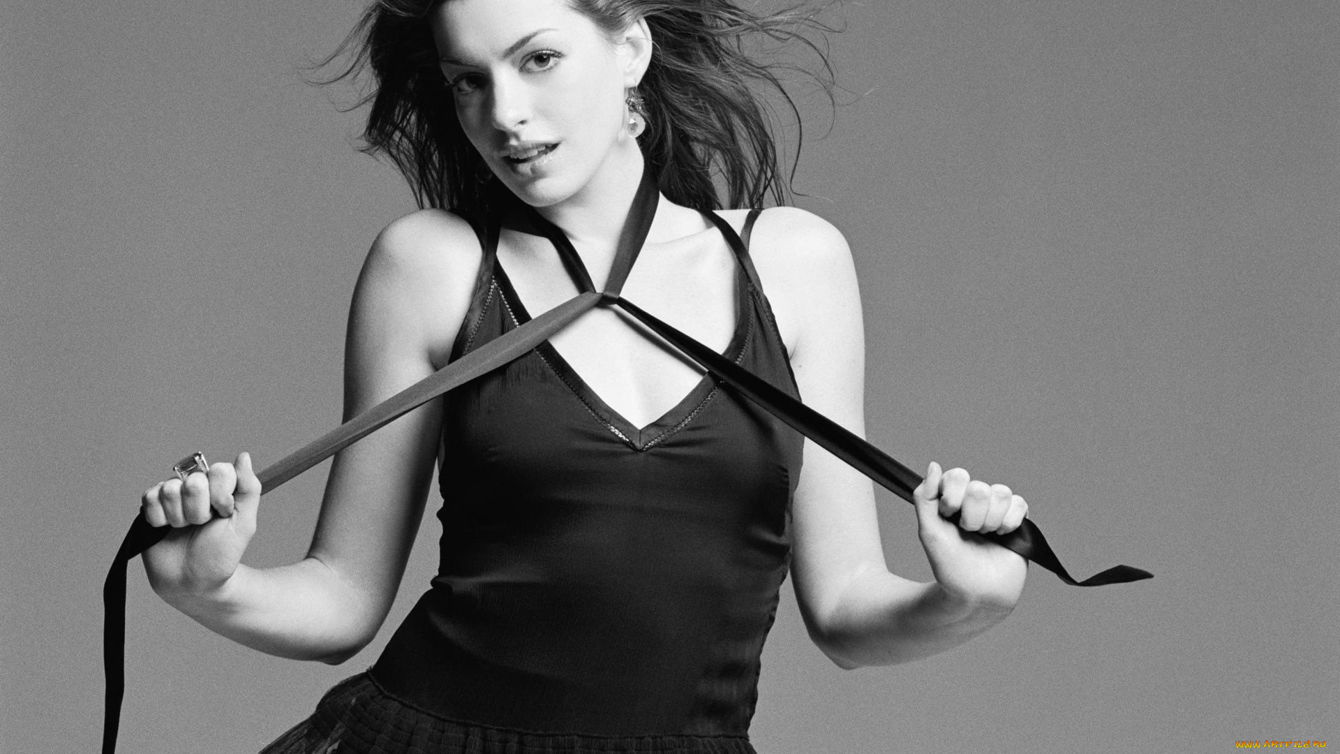 девушки, anne, hathaway, лента, платье, черно-белая, актриса