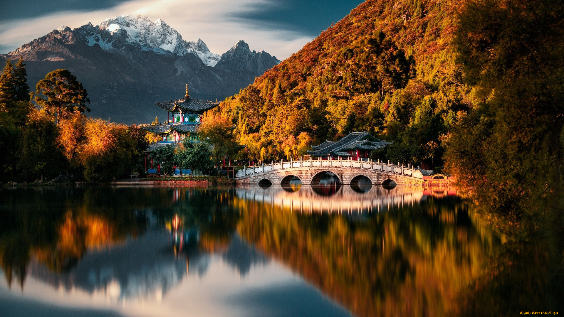 города, -, буддийские, и, другие, храмы, горы, озеро, храм