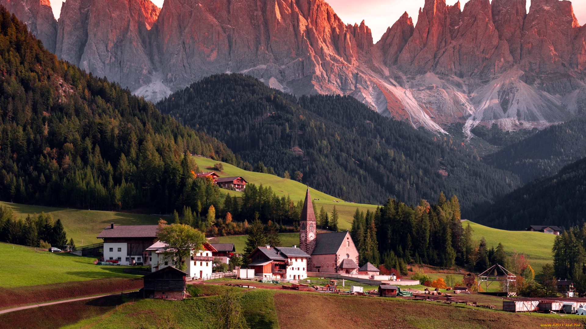 города, -, панорамы, горы, городок, костел