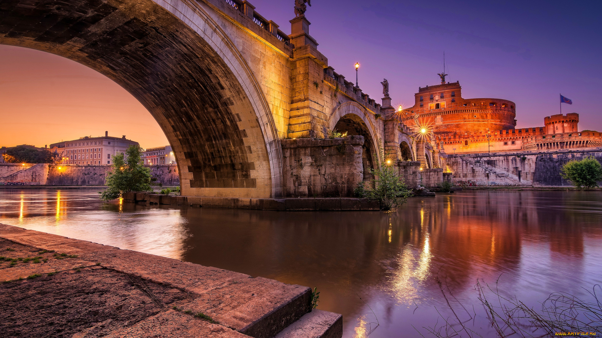 города, рим, , ватикан, , италия, aelian, bridge, tiber, river, вечерняя, pons, aelius, европа, ponte, sant, angelo, итальянские