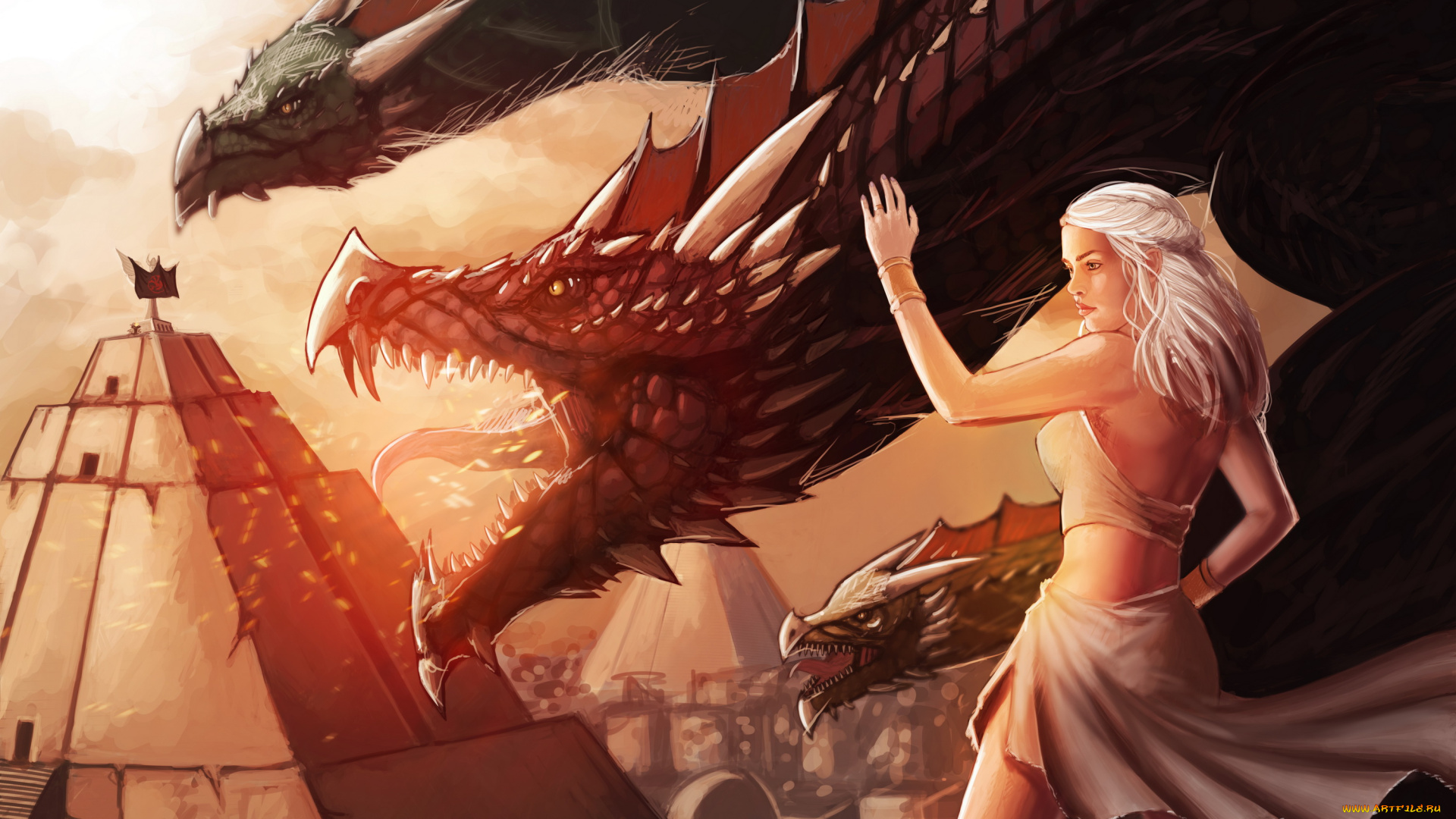 рисованное, кино, , мультфильмы, девушка, фон, дракон