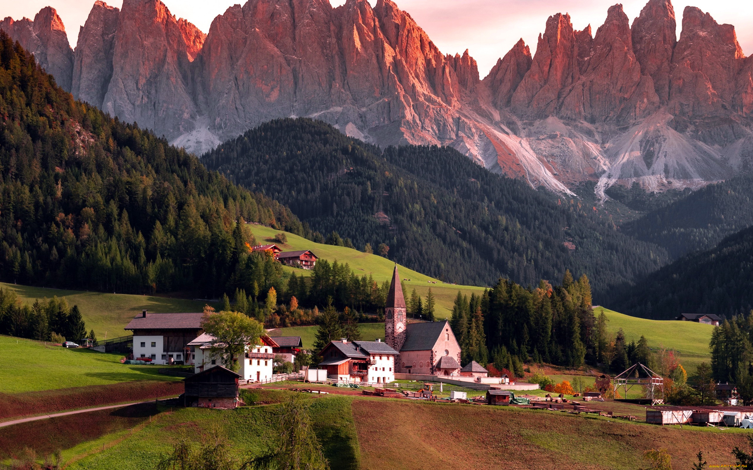 города, -, панорамы, горы, городок, костел