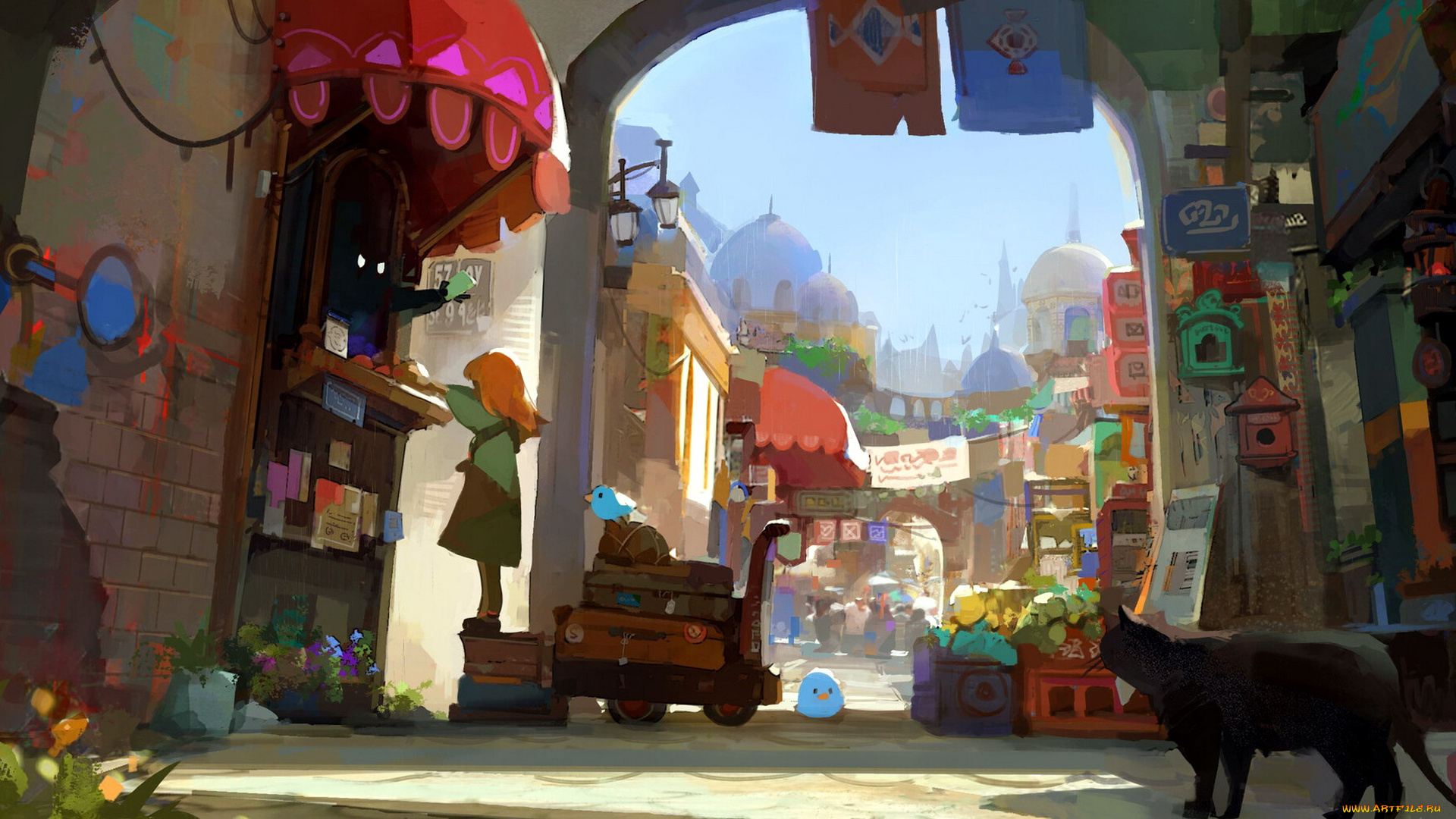 фэнтези, иные, миры, , иные, времена, девочка, кот, улица, торговля