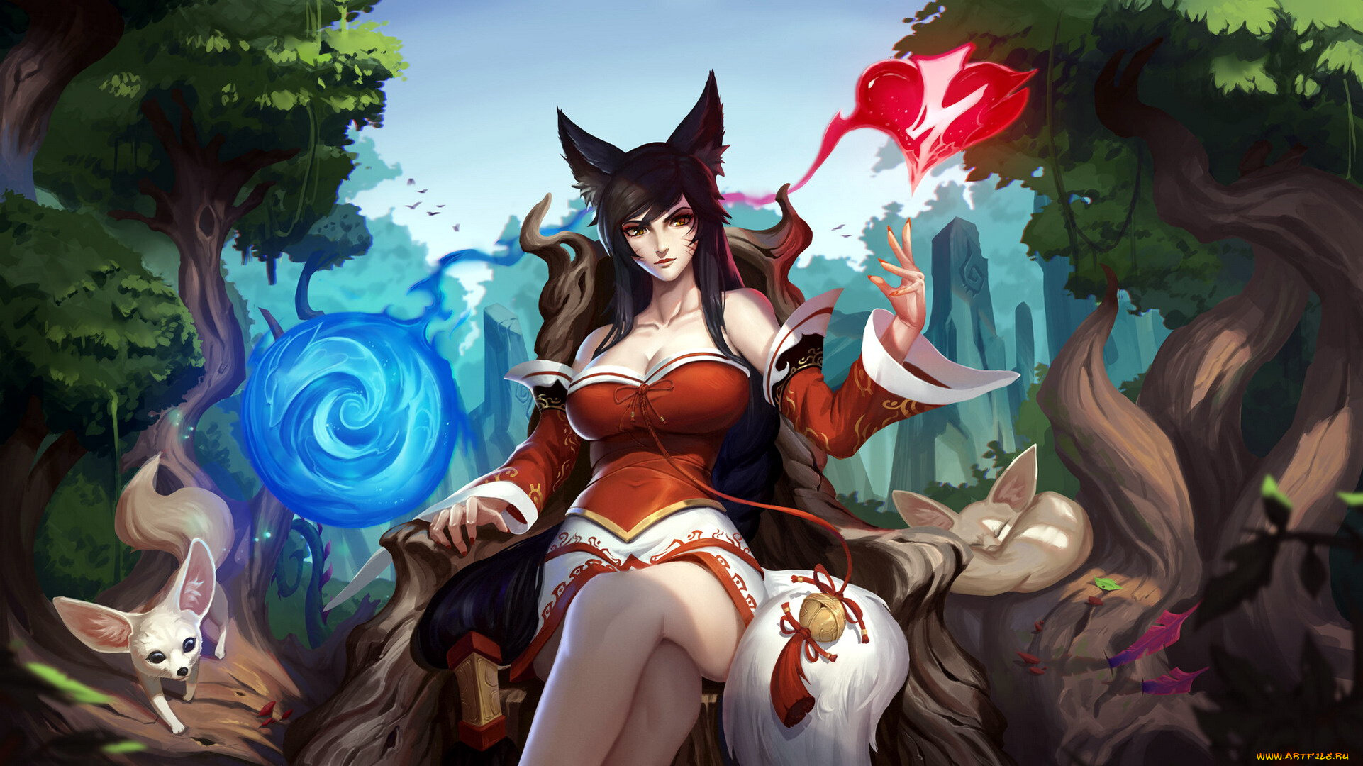 видео, игры, league, of, legends, ahri, хвосты, сердечко, магия, звери