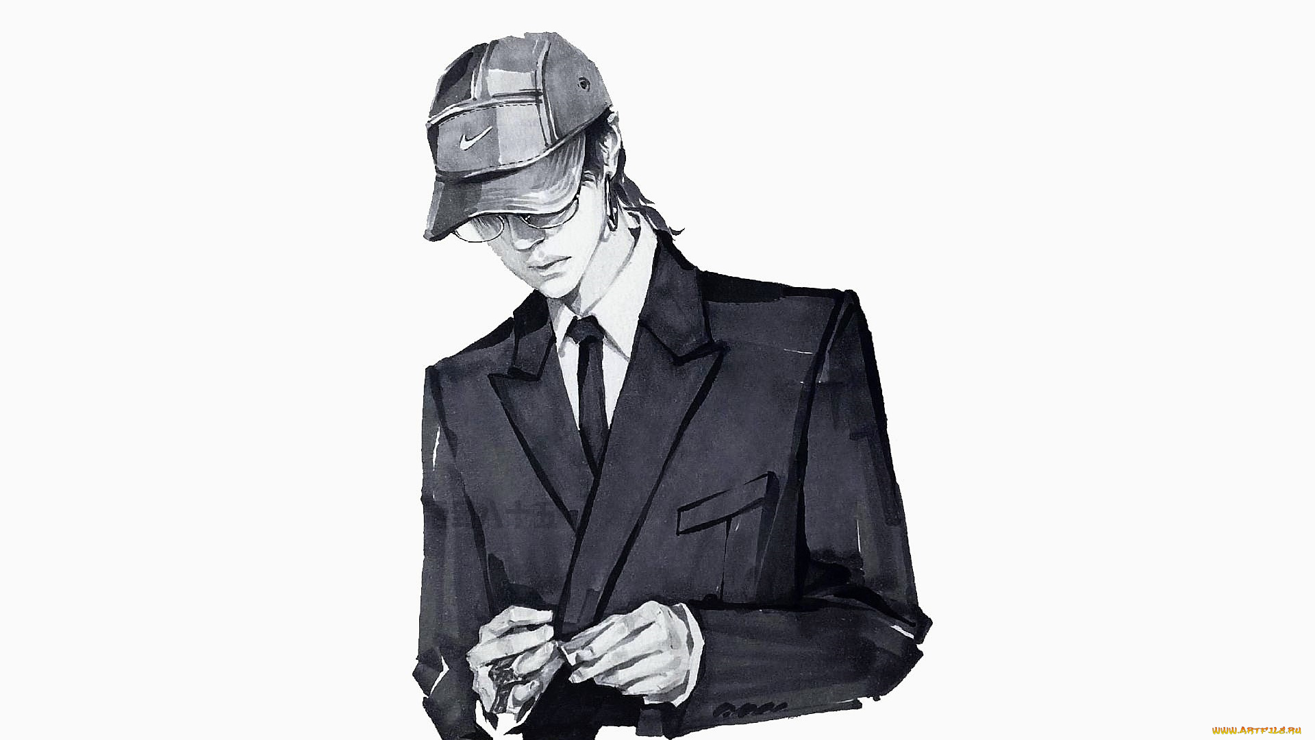 рисованное, люди, ван, ибо, кепка, очки, пиджак