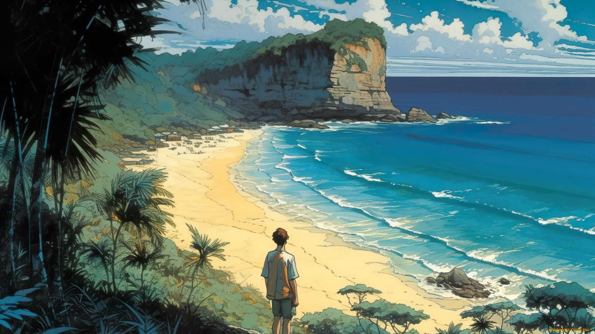 аниме, пейзажи, , природа, побережье