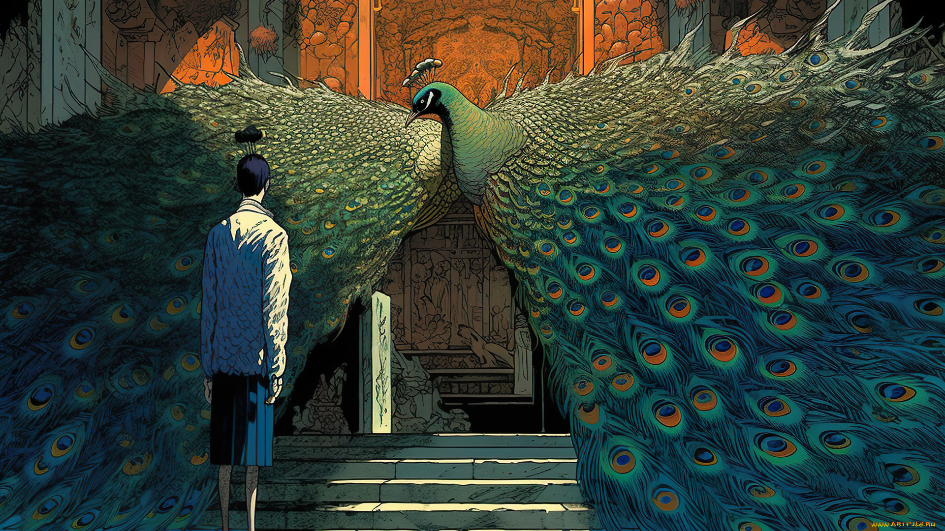 аниме, животные, , существа, павлин