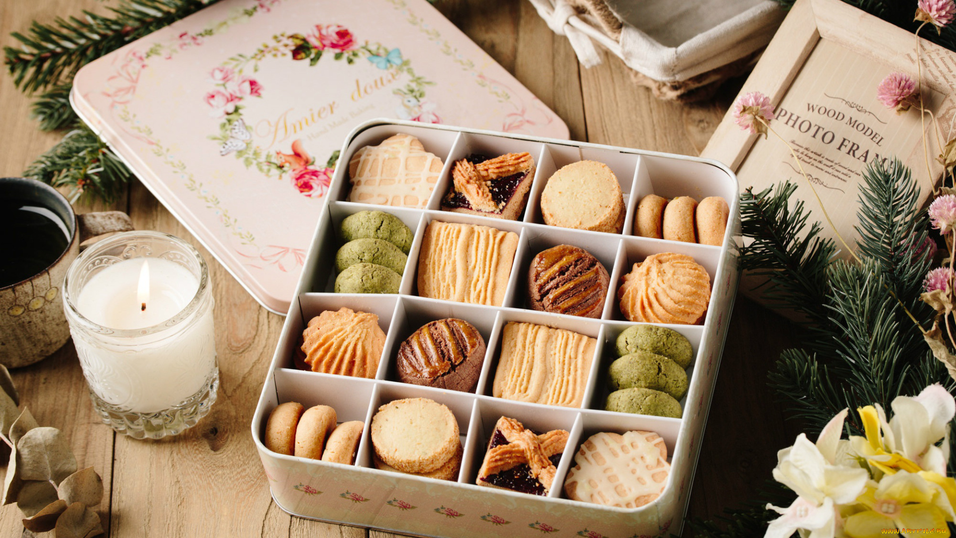 еда, пирожные, , кексы, , печенье, свеча, печенье, набор, ассорти