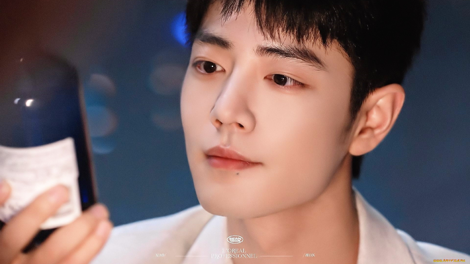 мужчины, xiao, zhan, лицо, бутылка