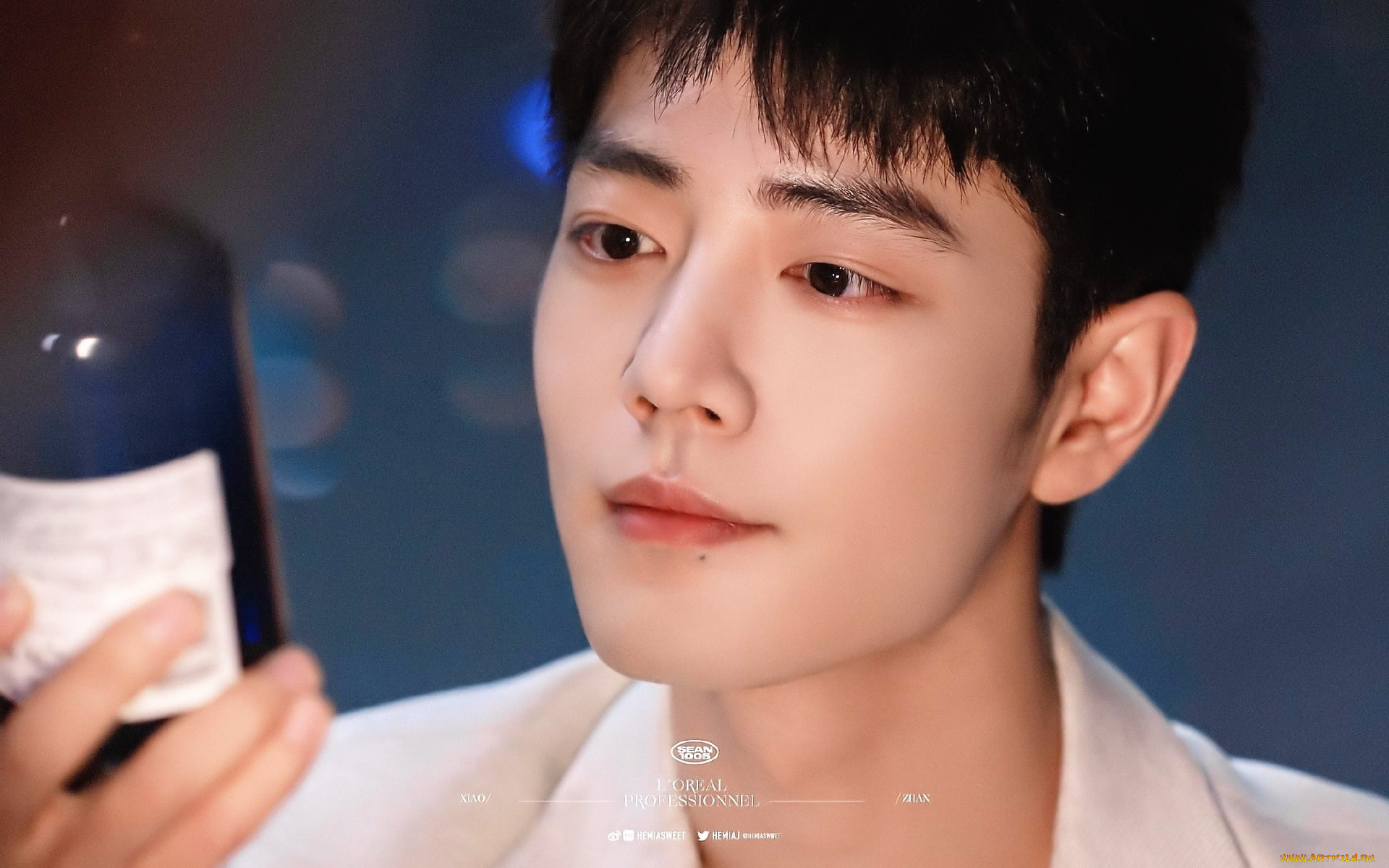 мужчины, xiao, zhan, лицо, бутылка