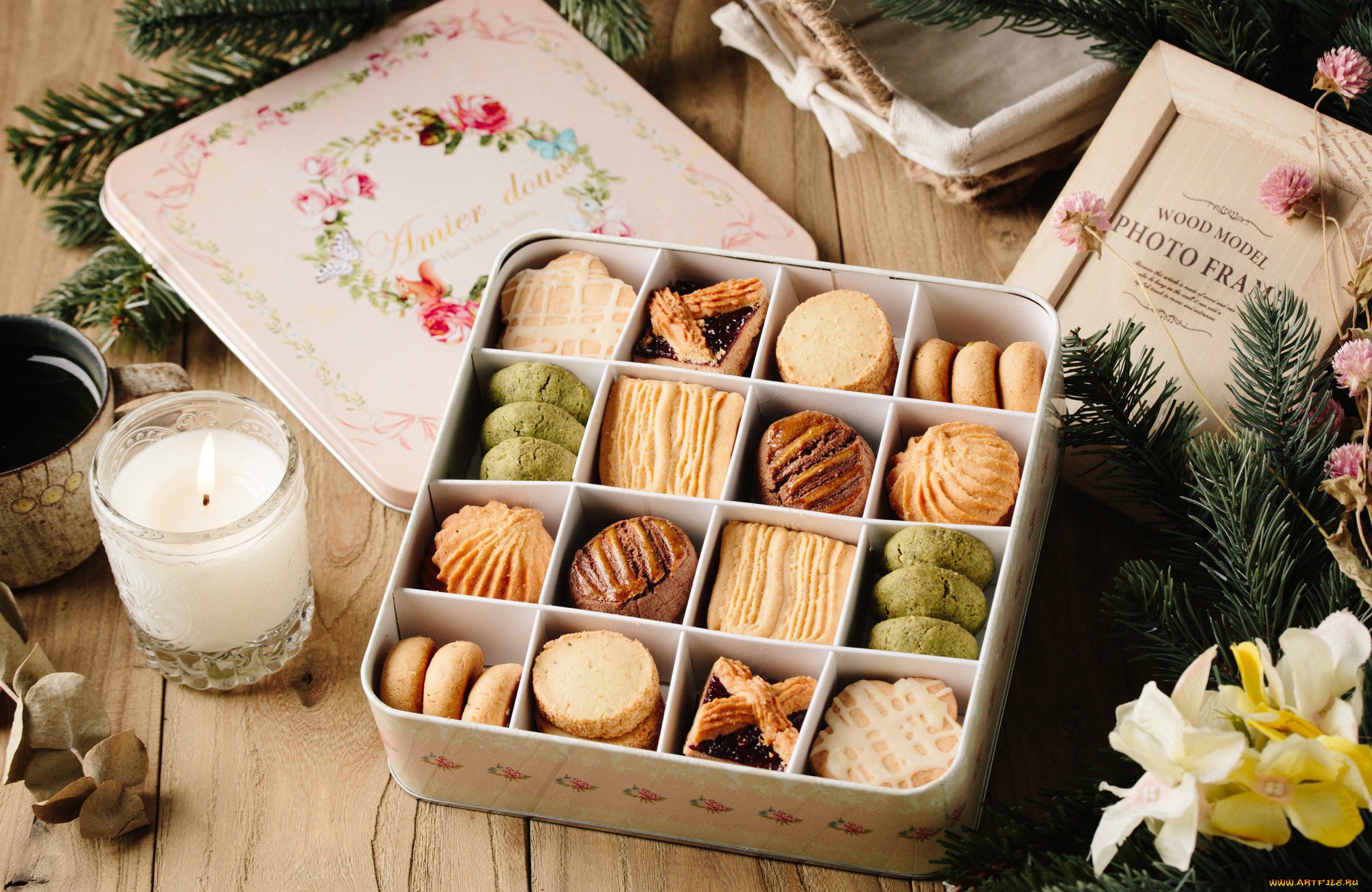 еда, пирожные, , кексы, , печенье, свеча, печенье, набор, ассорти