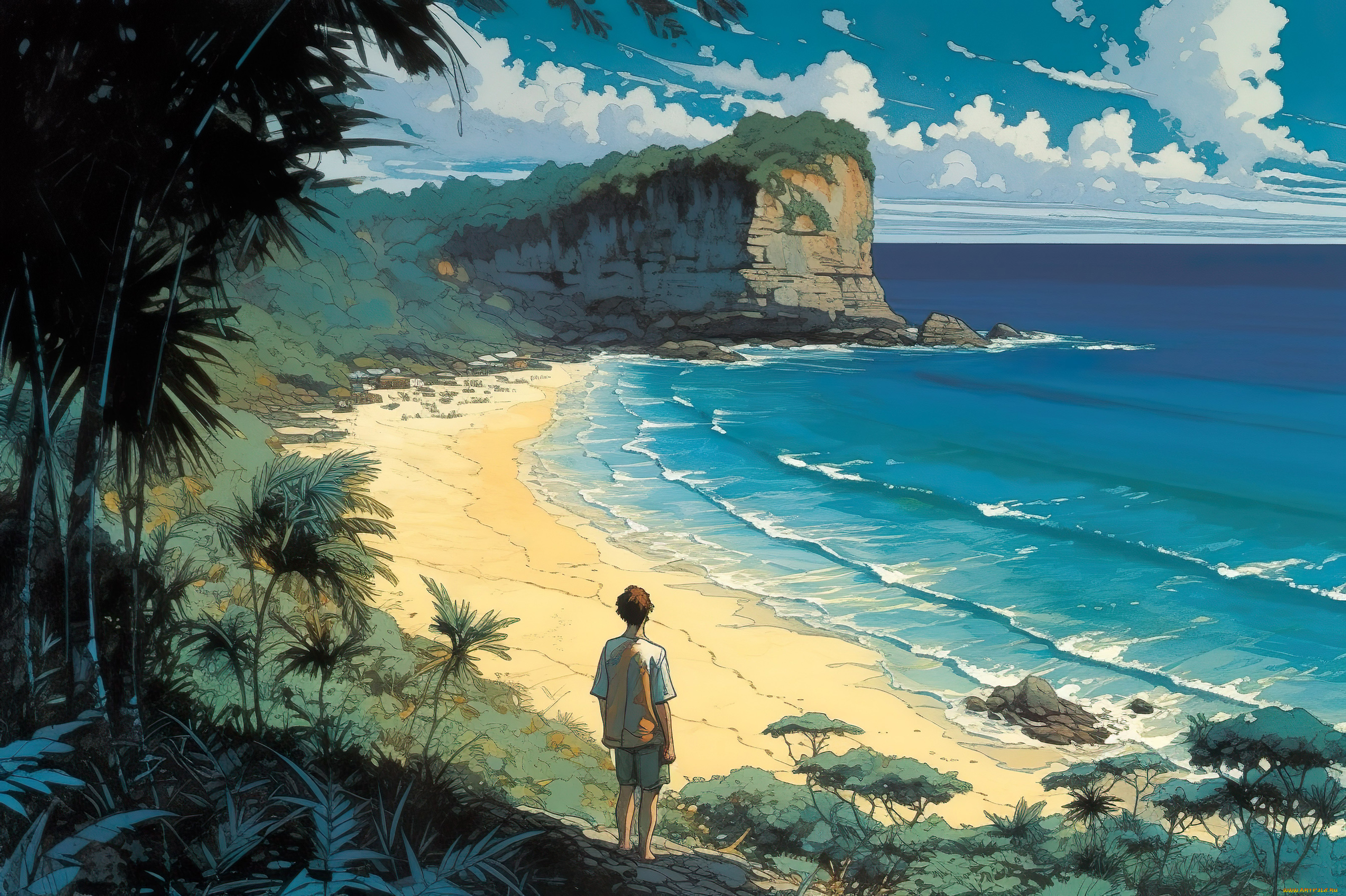 аниме, пейзажи, , природа, побережье