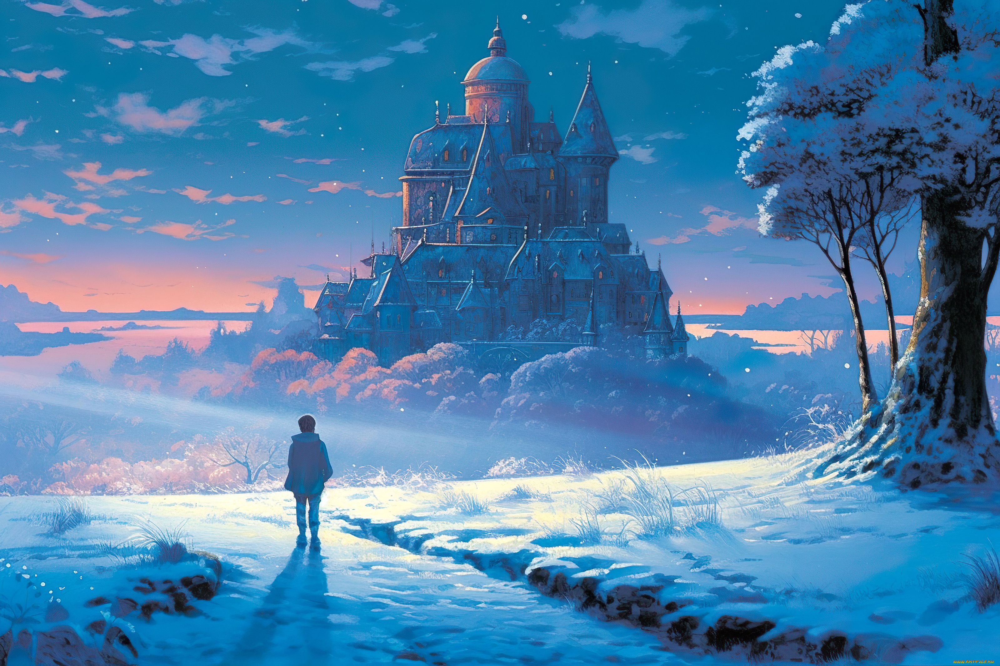 фэнтези, замки, зима, снег