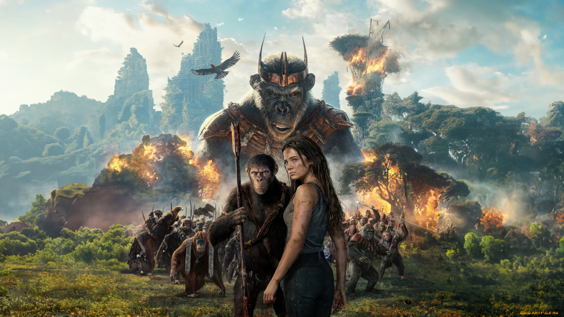 kingdom, of, the, planet, of, the, apes, , , , 2024, , кино, фильмы, kingdom, of, the, planet, of, the, apes, планета, обезьян, новое, царство, фантастика, боевик, freya, allan, пoстeр